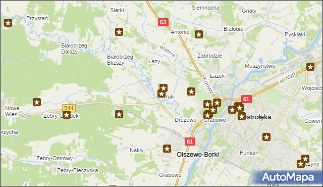 mapa Kruki gmina Olszewo-Borki, Kruki gmina Olszewo-Borki na mapie Targeo