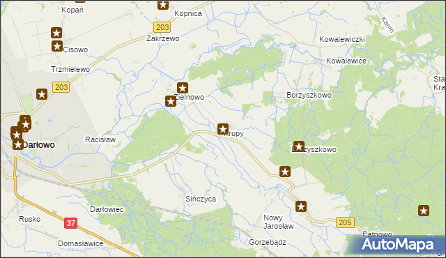 mapa Krupy gmina Darłowo, Krupy gmina Darłowo na mapie Targeo