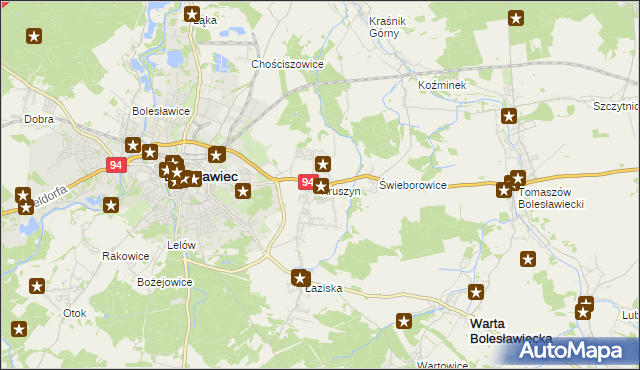 mapa Kruszyn gmina Bolesławiec, Kruszyn gmina Bolesławiec na mapie Targeo