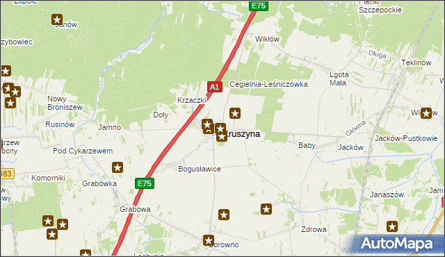 mapa Kruszyna powiat częstochowski, Kruszyna powiat częstochowski na mapie Targeo