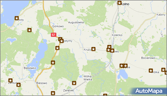 mapa Kruzy gmina Kolno, Kruzy gmina Kolno na mapie Targeo