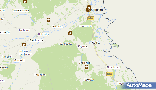 mapa Krynica gmina Dubienka, Krynica gmina Dubienka na mapie Targeo