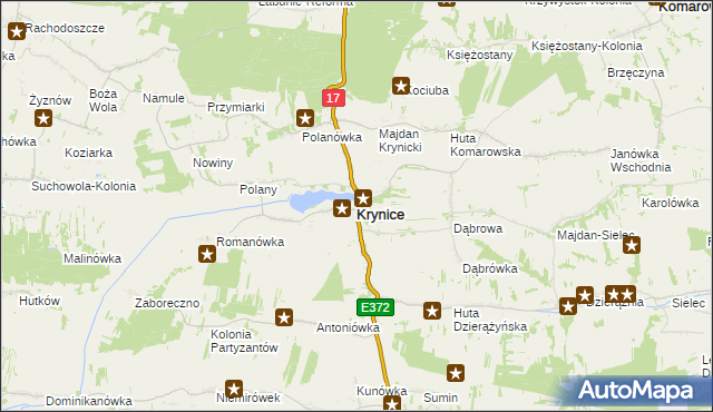 mapa Krynice powiat tomaszowski, Krynice powiat tomaszowski na mapie Targeo