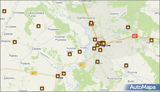 mapa Krypy gmina Liw, Krypy gmina Liw na mapie Targeo
