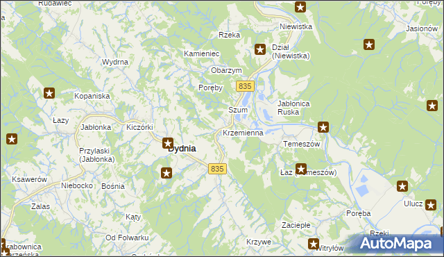 mapa Krzemienna gmina Dydnia, Krzemienna gmina Dydnia na mapie Targeo