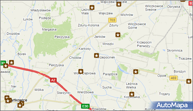 mapa Krzepocinek, Krzepocinek na mapie Targeo