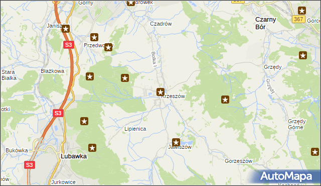 mapa Krzeszów gmina Kamienna Góra, Krzeszów gmina Kamienna Góra na mapie Targeo