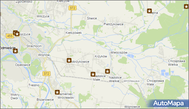 mapa Krzyków gmina Czernica, Krzyków gmina Czernica na mapie Targeo