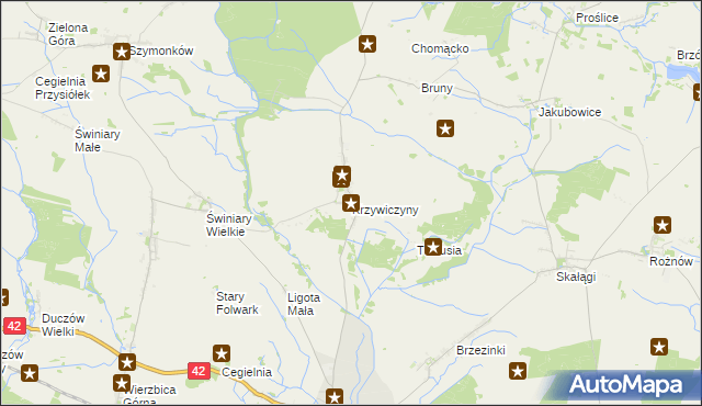 mapa Krzywiczyny, Krzywiczyny na mapie Targeo