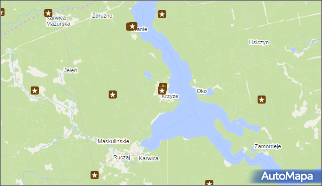 mapa Krzyże gmina Ruciane-Nida, Krzyże gmina Ruciane-Nida na mapie Targeo