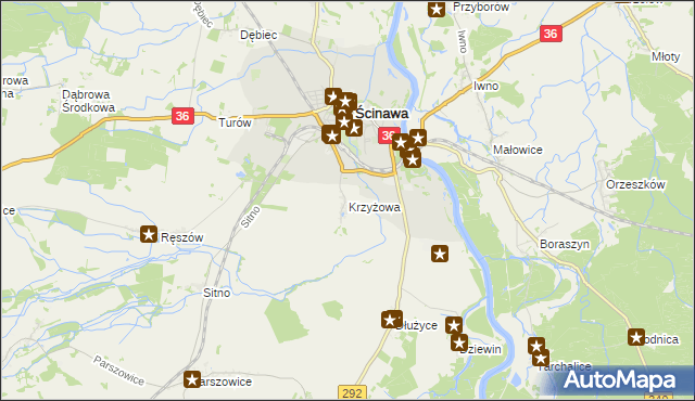 mapa Krzyżowa gmina Ścinawa, Krzyżowa gmina Ścinawa na mapie Targeo