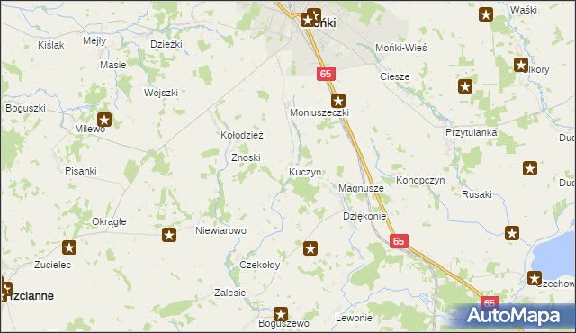 mapa Kuczyn gmina Mońki, Kuczyn gmina Mońki na mapie Targeo