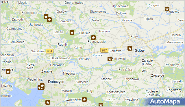 mapa Kunice gmina Gdów, Kunice gmina Gdów na mapie Targeo