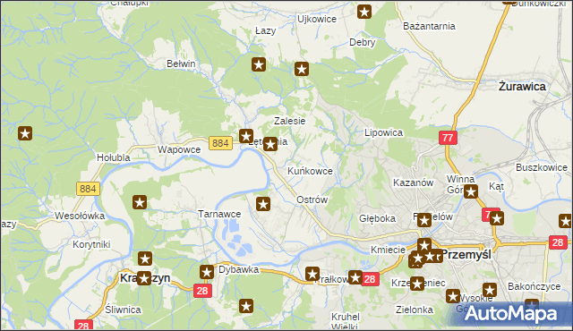 mapa Kuńkowce, Kuńkowce na mapie Targeo