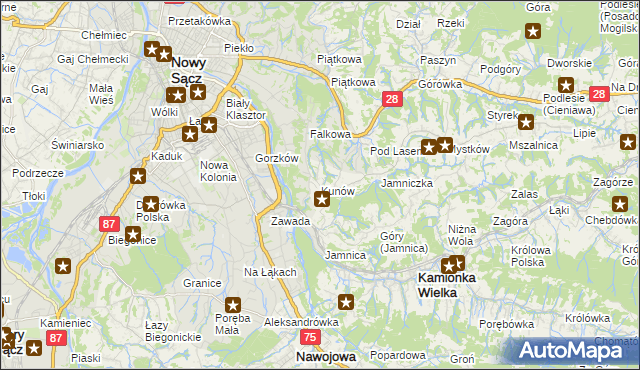 mapa Kunów gmina Chełmiec, Kunów gmina Chełmiec na mapie Targeo