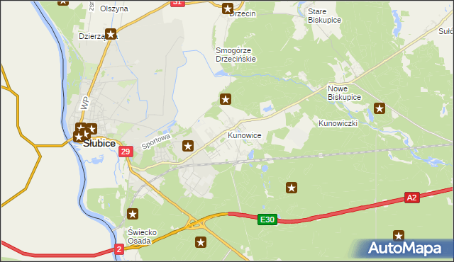 mapa Kunowice, Kunowice na mapie Targeo
