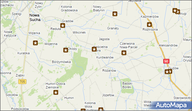 mapa Kurdwanów gmina Nowa Sucha, Kurdwanów gmina Nowa Sucha na mapie Targeo