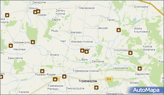 mapa Kurów gmina Trzebieszów, Kurów gmina Trzebieszów na mapie Targeo