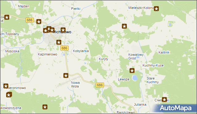 mapa Kuryły gmina Michałowo, Kuryły gmina Michałowo na mapie Targeo
