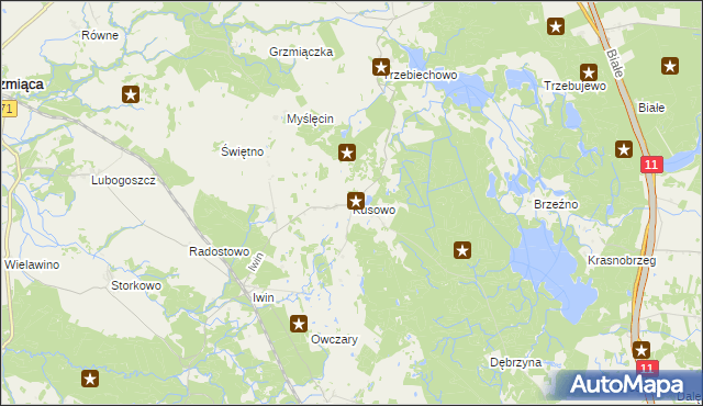 mapa Kusowo gmina Szczecinek, Kusowo gmina Szczecinek na mapie Targeo