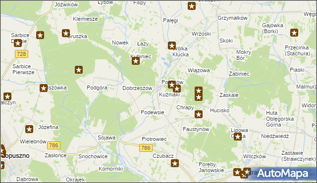 mapa Kuźniaki, Kuźniaki na mapie Targeo