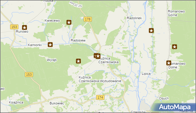 mapa Kuźnica Czarnkowska, Kuźnica Czarnkowska na mapie Targeo