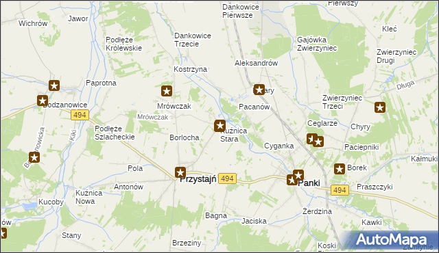 mapa Kuźnica Stara gmina Przystajń, Kuźnica Stara gmina Przystajń na mapie Targeo