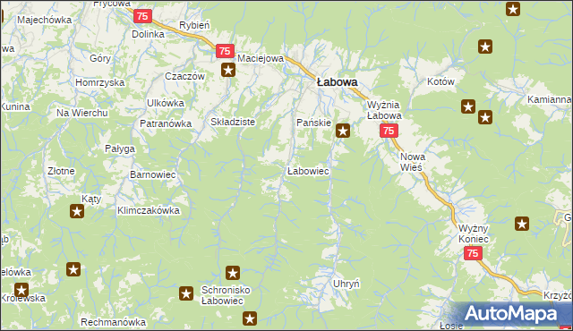 mapa Łabowiec, Łabowiec na mapie Targeo