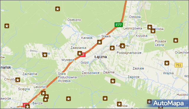 mapa Łączna powiat skarżyski, Łączna powiat skarżyski na mapie Targeo