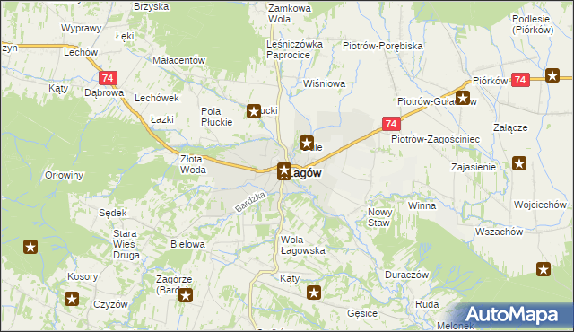 mapa Łagów powiat kielecki, Łagów powiat kielecki na mapie Targeo