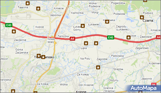 mapa Łąka gmina Trzebownisko, Łąka gmina Trzebownisko na mapie Targeo