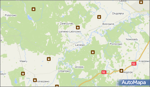 mapa Łaniewo gmina Lidzbark Warmiński, Łaniewo gmina Lidzbark Warmiński na mapie Targeo