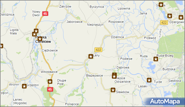 mapa Łany gmina Cisek, Łany gmina Cisek na mapie Targeo