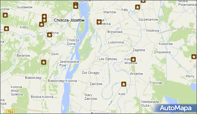 mapa Las Dębowy, Las Dębowy na mapie Targeo