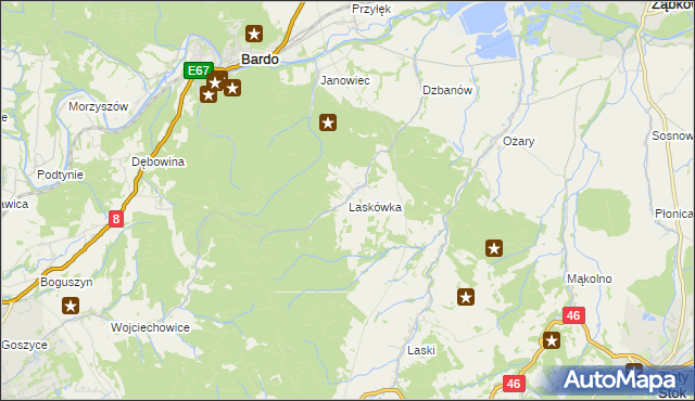 mapa Laskówka gmina Bardo, Laskówka gmina Bardo na mapie Targeo