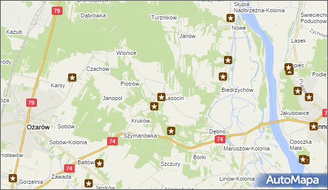 mapa Lasocin gmina Ożarów, Lasocin gmina Ożarów na mapie Targeo