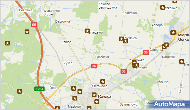 mapa Łaszczyn gmina Rawicz, Łaszczyn gmina Rawicz na mapie Targeo