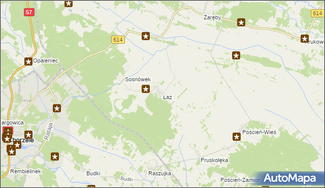 mapa Łaz gmina Chorzele, Łaz gmina Chorzele na mapie Targeo