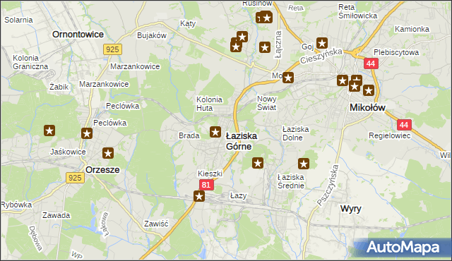 mapa Łaziska Górne, Łaziska Górne na mapie Targeo