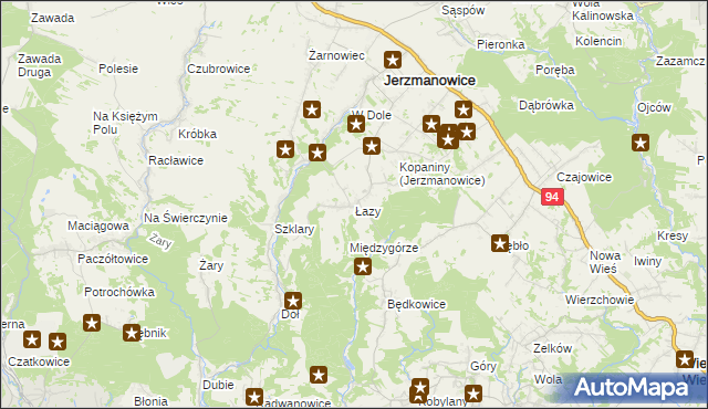 mapa Łazy gmina Jerzmanowice-Przeginia, Łazy gmina Jerzmanowice-Przeginia na mapie Targeo