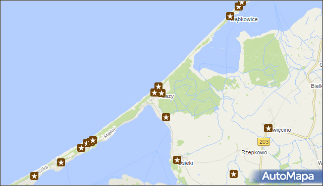 mapa Łazy gmina Mielno, Łazy gmina Mielno na mapie Targeo