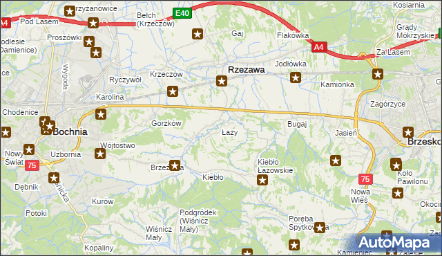 mapa Łazy gmina Rzezawa, Łazy gmina Rzezawa na mapie Targeo