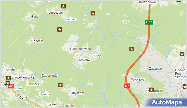 mapa Łazy gmina Szydłowiec, Łazy gmina Szydłowiec na mapie Targeo