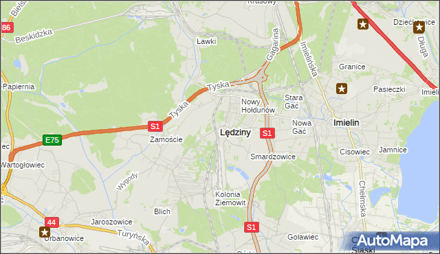 mapa Lędziny powiat bieruńsko-lędziński, Lędziny powiat bieruńsko-lędziński na mapie Targeo