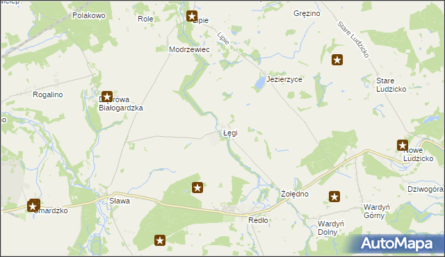 mapa Łęgi gmina Połczyn-Zdrój, Łęgi gmina Połczyn-Zdrój na mapie Targeo