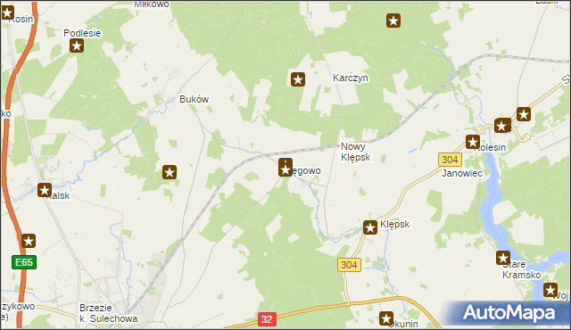 mapa Łęgowo gmina Sulechów, Łęgowo gmina Sulechów na mapie Targeo