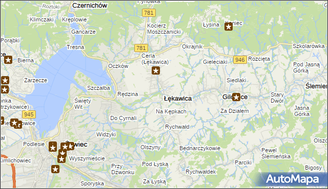 mapa Łękawica powiat żywiecki, Łękawica powiat żywiecki na mapie Targeo