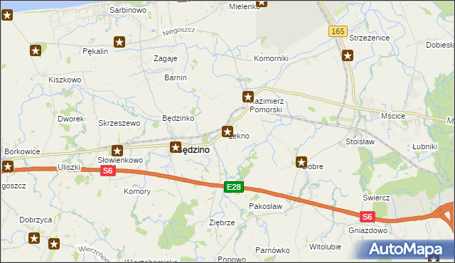 mapa Łekno gmina Będzino, Łekno gmina Będzino na mapie Targeo