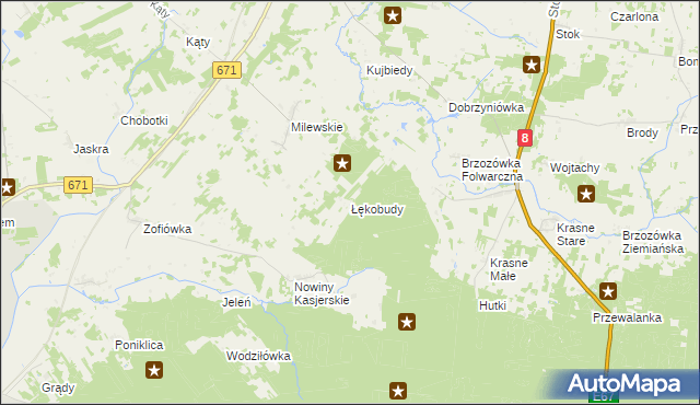 mapa Łękobudy, Łękobudy na mapie Targeo