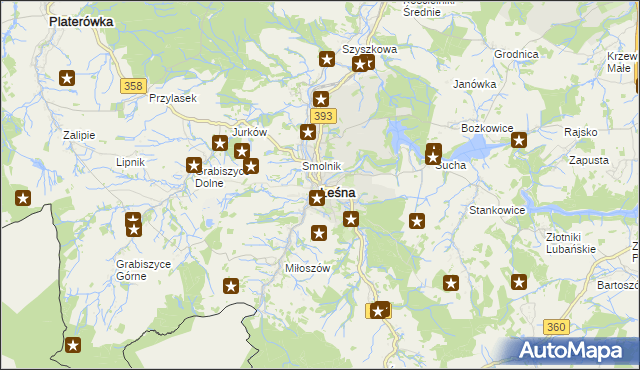 mapa Leśna powiat lubański, Leśna powiat lubański na mapie Targeo